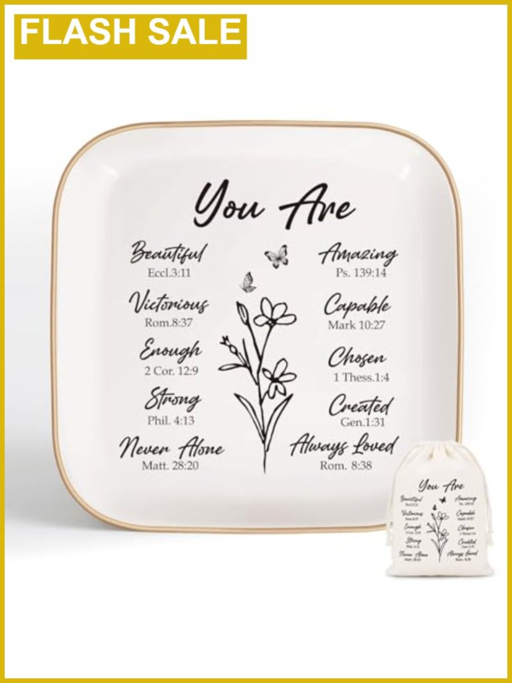 Ceramic Jewelry Tray Dish Christian Gift with Gift Bag 4.5"